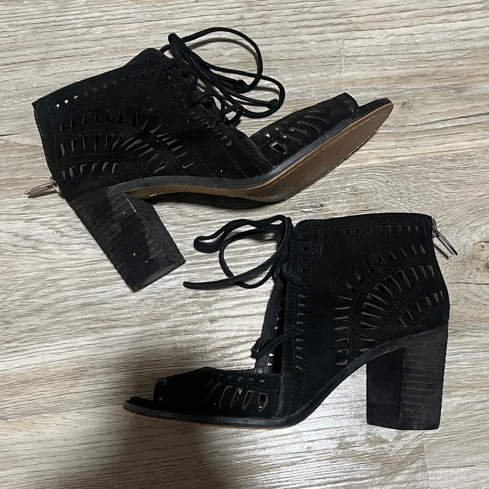 Black Suede Vince Camuto Block Heel Sandal Booties